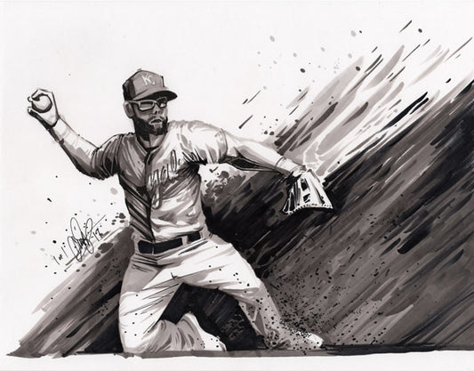 CS023: Alex Gordon Pen + Ink Illustration (Framed After Purchase)